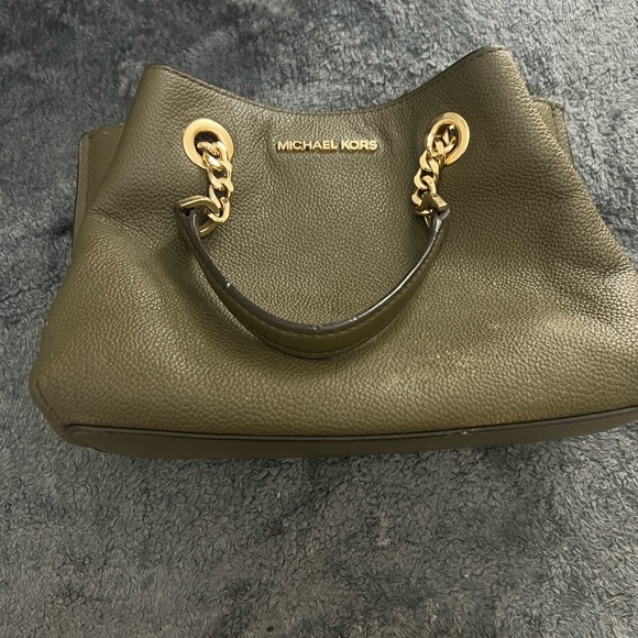 Michael Kors Teagan Satchel Duffle Green Purse Pebbled Leather - Picture 4 of 10